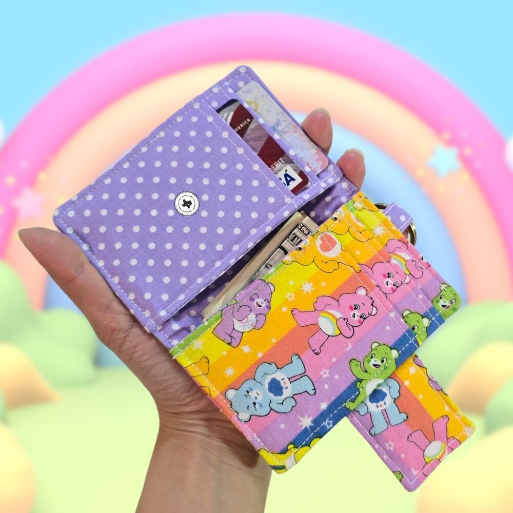Handmade Care Bears Fabric Card Wallet with Keyring